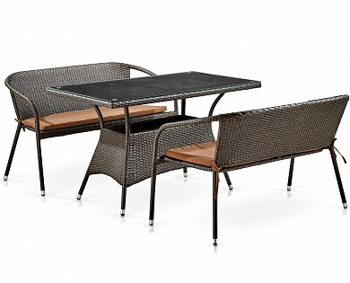 обеденный комплект плетеной мебели с диванами афина-мебель t198d/s139b-w53 brown