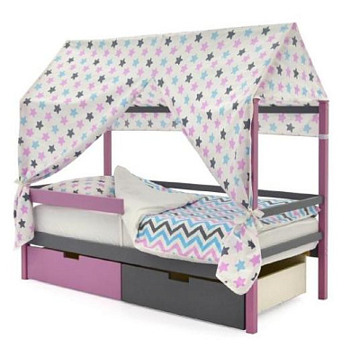 крыша текстильная бельмарко для кровати-домика svogen звезды, графит, лаванда, бирюза