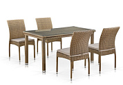 комплект плетеной мебели афина-мебель t256b/y380b-w65 light brown (4+1)