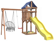 детская деревянная площадка igrowoods классик дкп-2 с качелями лодочка и подвесным плетеным креслом крыша тент