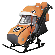 санки-коляска snow galaxy kids 1-2 оранжевый - панда на больших колесах+сумка+варежки