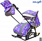 Санки-коляска Snow Galaxy Luxe Елки на фиолетовом на больших мягких колесах+сумка+муфта