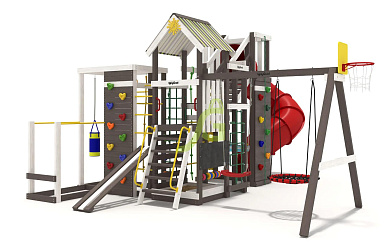 детская деревянная площадка igragrad x5 c горкой-трубой для дачи