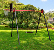 уличные качели sv sport maxi ук151к рама 2,4 метра + качели деревянные на цепях  + баскетбольный щит