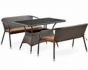 обеденный комплект плетеной мебели с диванами афина-мебель t198d/s139b-w53 brown