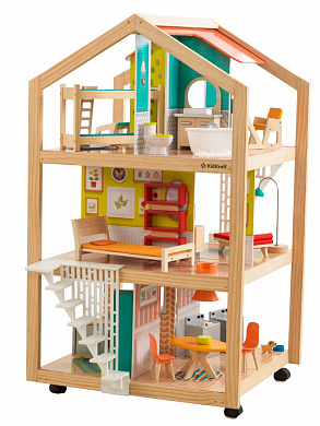 кукольный дом kidkraft ассембли с мебелью 42 элемента на колесиках