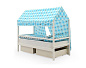 Крыша текстильная Бельмарко для кровати-домика Svogen звезды синий, белый, графит, фон голубой