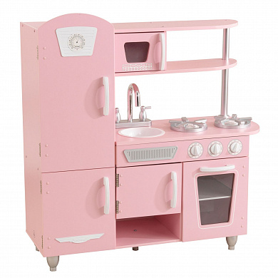детская деревянная кухня kidkraft винтаж розовая с белым