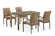 комплект плетеной мебели афина-мебель t256b/y379b-w65 light brown (4+1)