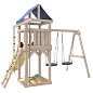 Детская деревянная площадка IgroWoods ДНП-6 с качелями гнездо 60 см крыша тент неокрашенная