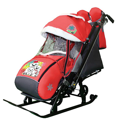 санки-коляска snow galaxy kids 1-2 красный три медведя на больших колесах+сумка+варежки
