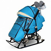 санки-коляска snow galaxy glory бирюзовый на больших колесах+сумка+варежки