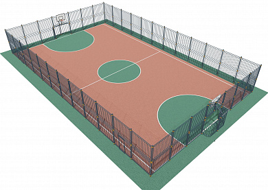 ограждение 15010 для спортивной площадки 18 х 29 м с воротами для минифутбола и баскетбольным щитом