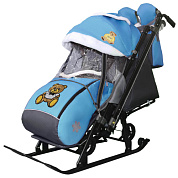 санки-коляска snow galaxy kids 1-2 голубой - мишка с бабочкой на больших колесах+сумка+варежки