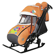 санки-коляска snow galaxy kids 1-2 оранжевый - синий зайка на больших колесах+сумка+варежки