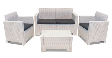 комплект мебели b:rattan nebraska 2 set диван, 2 кресла и стол белый уличный