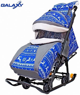 санки-коляска snow galaxy luxe олени на больших мягких колесах+сумка+муфта