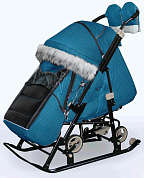 санки-коляска snow galaxy glory gloss бирюзовый лён на больших колесах+сумка+варежки