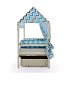 Крыша текстильная Бельмарко для кровати-домика Svogen зигзаги синий, голубой, графит, фон белый