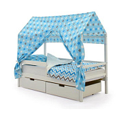 крыша текстильная бельмарко для кровати-домика svogen звезды синий, белый, графит, фон голубой