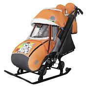 санки-коляска snow galaxy kids 1-2 оранжевый три медведя на больших колесах+сумка+варежки