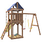 Детская деревянная площадка IgroWoods ДП-11 с гибкими качелями и лодочкой крыша тент