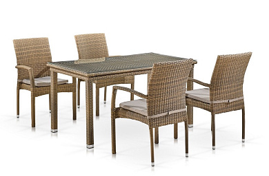 комплект плетеной мебели афина-мебель t256b/y379b-w65 light brown (4+1)