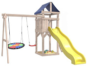 детская деревянная площадка igrowoods классик дкнп-8 с качелями лодочка и разноцветным гнездом свиби крыша тент неокрашенная