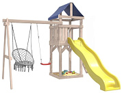 детская деревянная площадка igrowoods классик дкнп-2 с качелями лодочка и подвесным плетеным креслом крыша тент неокрашенная
