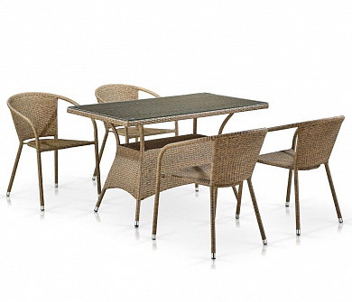комплект плетеной мебели афина-мебель t198d/y137c-w56 light brown (4+1)