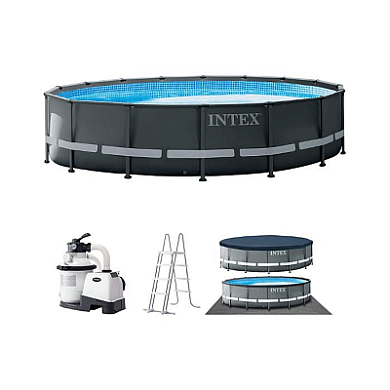 бассейн каркасный intex ultra xtr frame 26330 549х132см, 26423л, песчаный фильтр-насос 7900л\ч, лестница, тент, подстилка