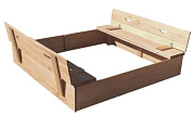 деревянная песочница можга р907 с крышкой скамейкой 150 х 150 см неокрашенная