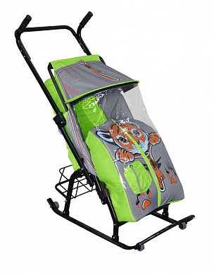 санки-коляска скользяшки снегурочка 42-р тигренок с колесиками