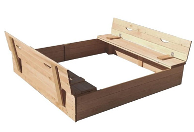 деревянная песочница можга р906 с крышкой скамейкой 100 х 100 см неокрашенная