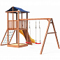 Детская деревянная площадка Можга Спортивный городок 4 СГ4-Р926-Р912-тент с узким скалодромом и сеткой для лазания