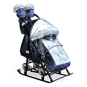 санки-коляска snow galaxy glory gloss сатин синий + светоотражающий на больших колесах+сумка+варежки