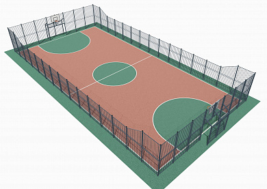 ограждение разноуровневое 15008 для спортивной площадки 15x30 м с воротами для минифутбола и баскетбольным щитом