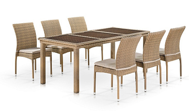 комплект плетеной мебели афина-мебель t365/y380b-w65 light brown (6+1)