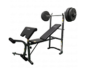 скамья dfc gozone gze-2201 со штангой и дисками в комплекте