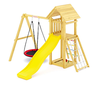 детская деревянная площадка савушка мастер 7 качелями гнездо без покрытия