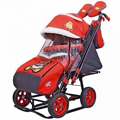санки-коляска snow galaxy city-2 на больших колёсах ева мишка с бабочкой на красном