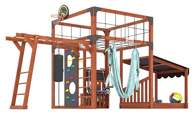 детская деревянная площадка савушка куб-4 махагон с гамаком для йоги для дачи