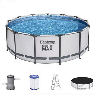 бассейн каркасный bestway steel pro max 5618w 396х122см, 12690л, фильтр-насос 3028л/ч, лестница, тент