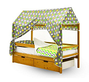 крыша текстильная бельмарко для кровати-домика svogen звезды, желтый, белый, фон графит