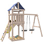 Детская деревянная площадка IgroWoods Классик ДКНП-6 с качелями Лодочка и Гнездом 60 см крыша тент неокрашенная