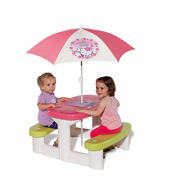 столик для пикника smoby с зонтиком hello kitty