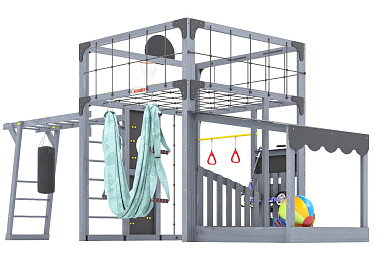 детская деревянная площадка савушка куб-4 серый с гамаком для йоги для дачи