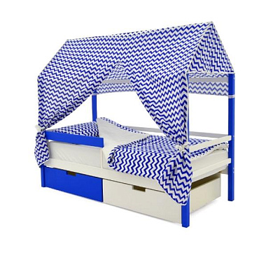 крыша текстильная бельмарко для кровати-домика svogen зигзаги синие
