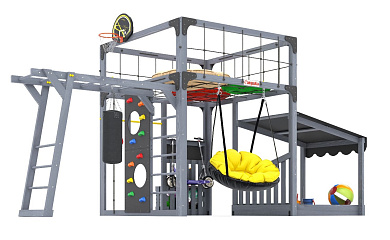 детская деревянная площадка савушка куб-4 серый с подушками для дачи