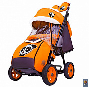 санки-коляска snow galaxy city-1 панда на оранжевом на больших колёсах ева